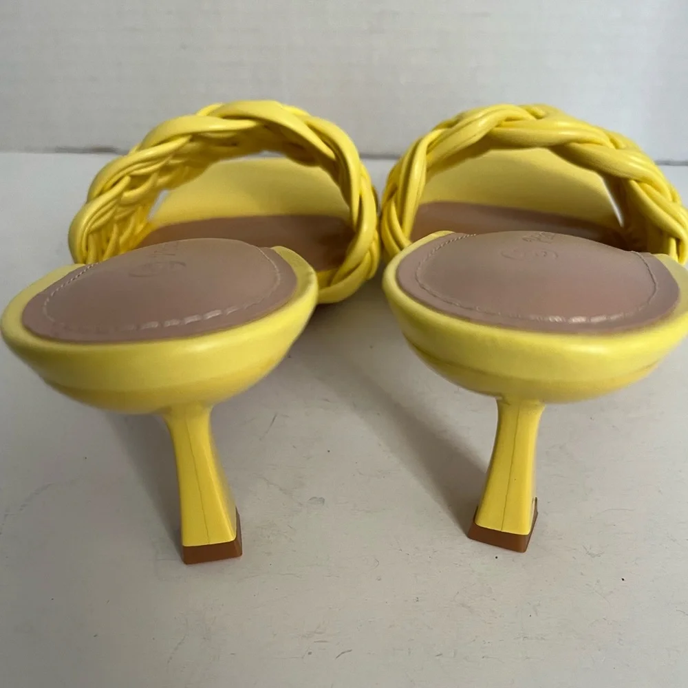Piepiebuy Slip On Mules Sandals Yellow Square Toe Woven 2” Heels Backless 5.5 - Picture 4 of 7